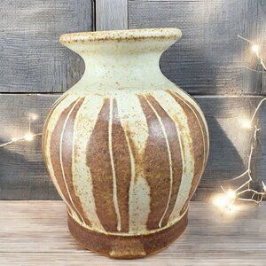 Vintage Small Bud Vase Stoneware Miniature Vessel Vase Stoneware Brown Signed